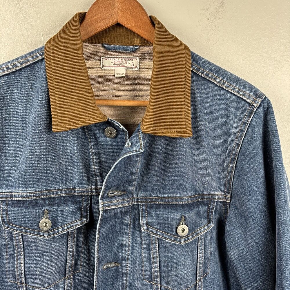 Wallace & Barnes Jean Jacket Mens Small Blue Workwear Corduroy Collar Pockets